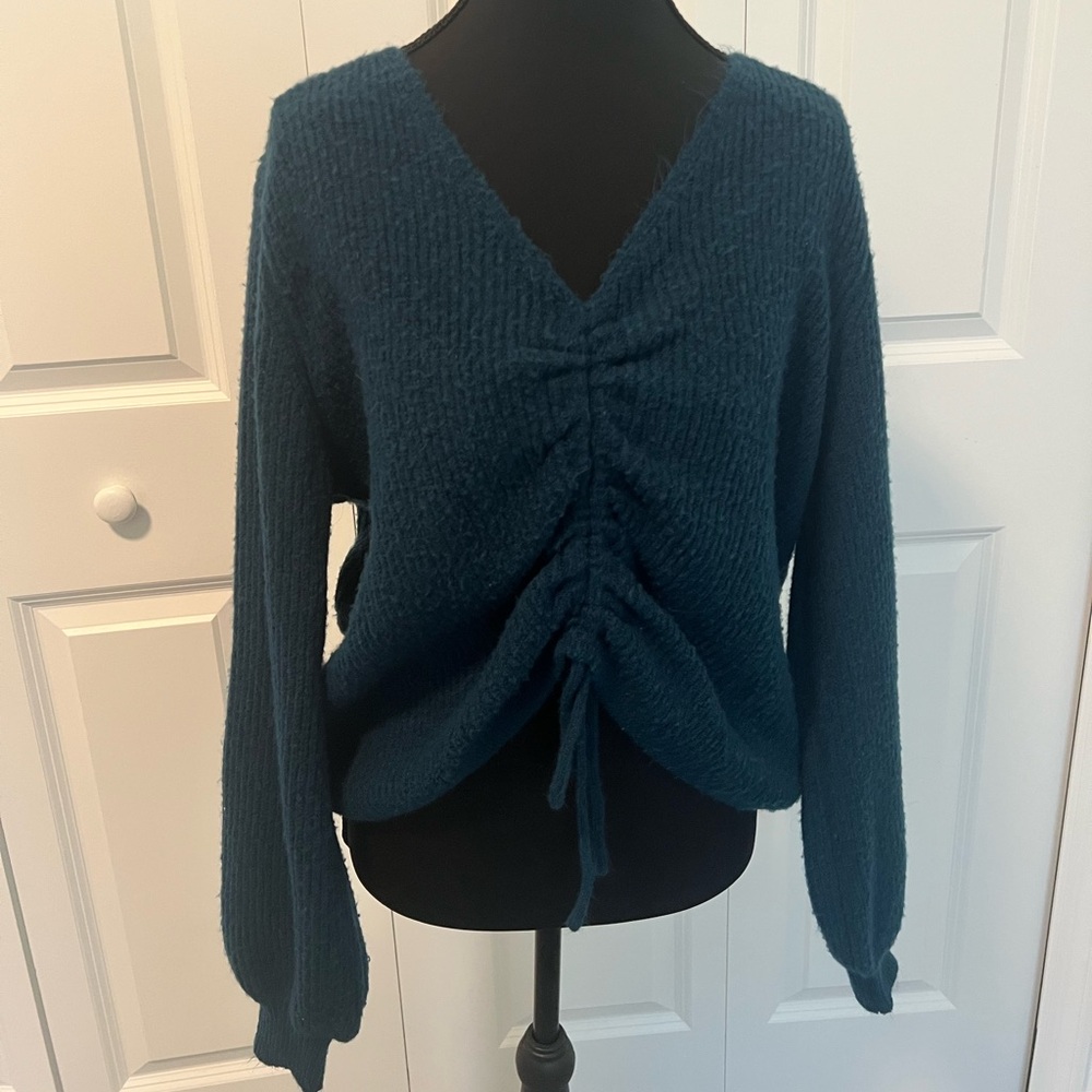 Wynter Teal Ruched Front Knit Sweater Size XL